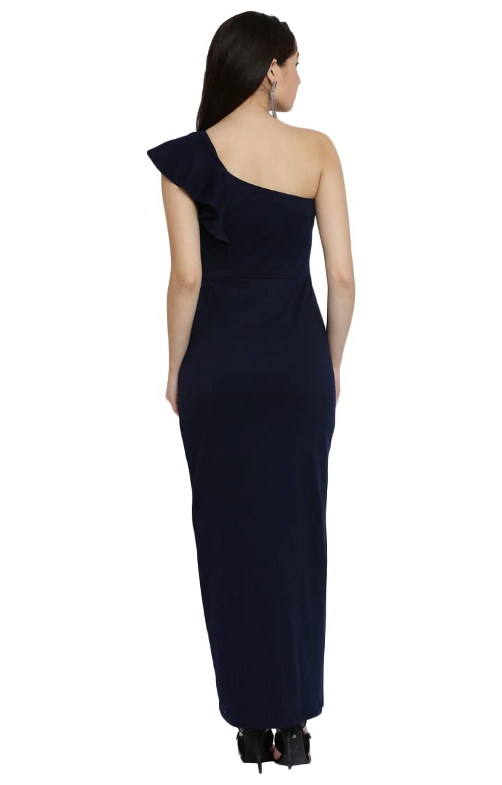 Women's Solid One Shoulder Sleeveless Ruffled Maxi Dress - Image 4