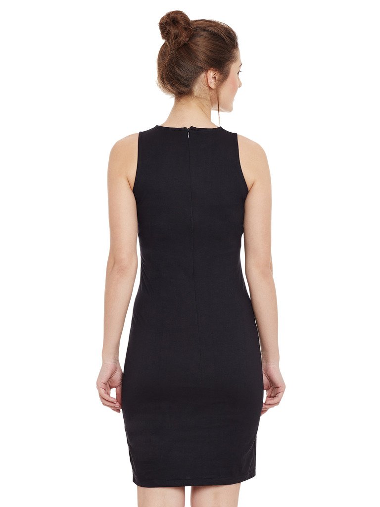Women's Super Comfortable Black Solid Sleeveless Round Neck Mini Bodycon Dress with Zip Closure - Image 4