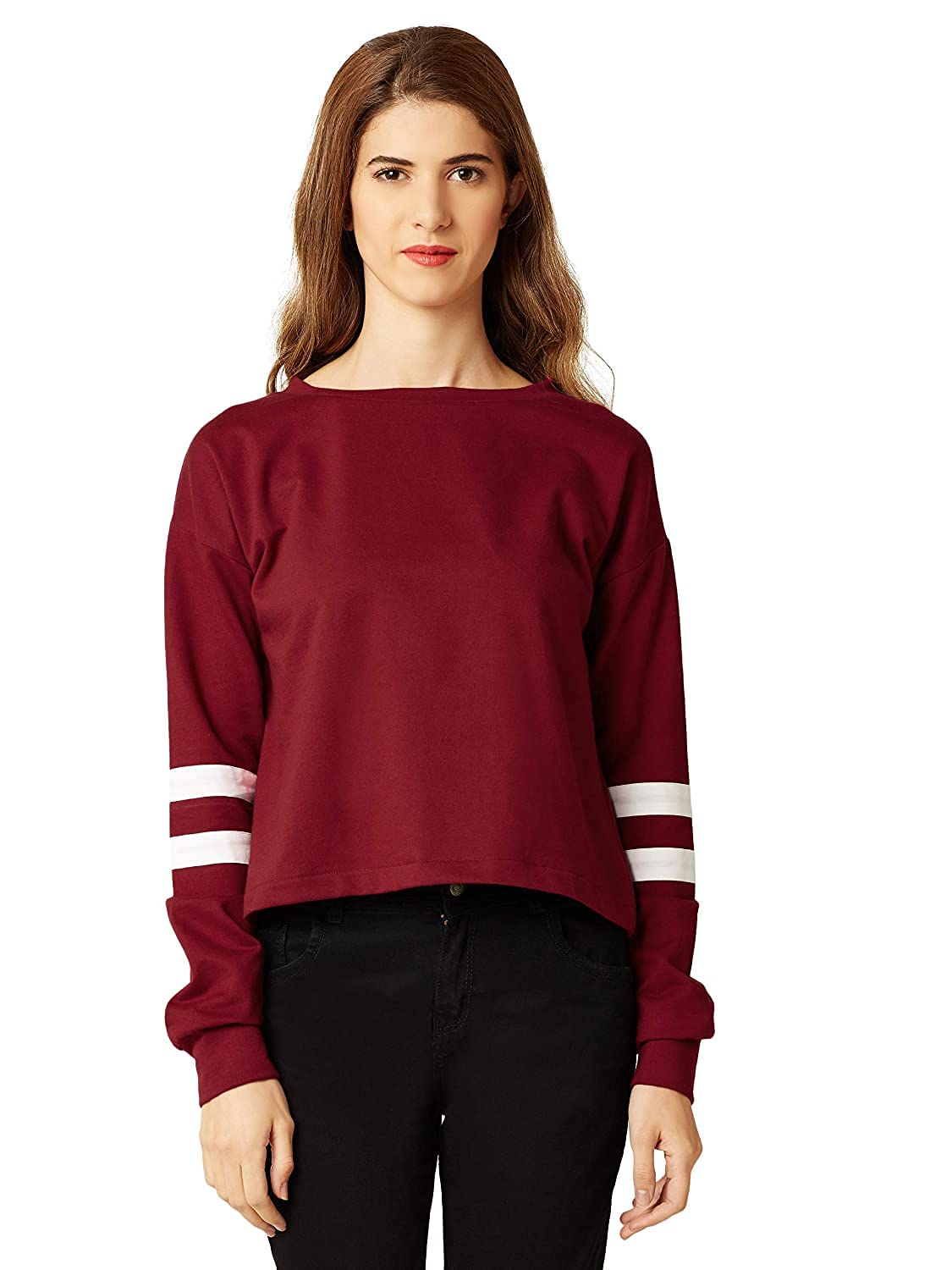 Women's Multicolored Round Neck Full Sleeves Solid Paneled Boxy Fit Top - Image 8