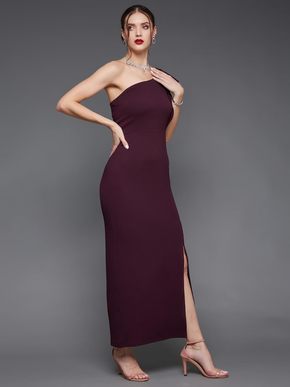 Women's Solid One Shoulder Sleeveless Ruffled Maxi Dress - Image 22