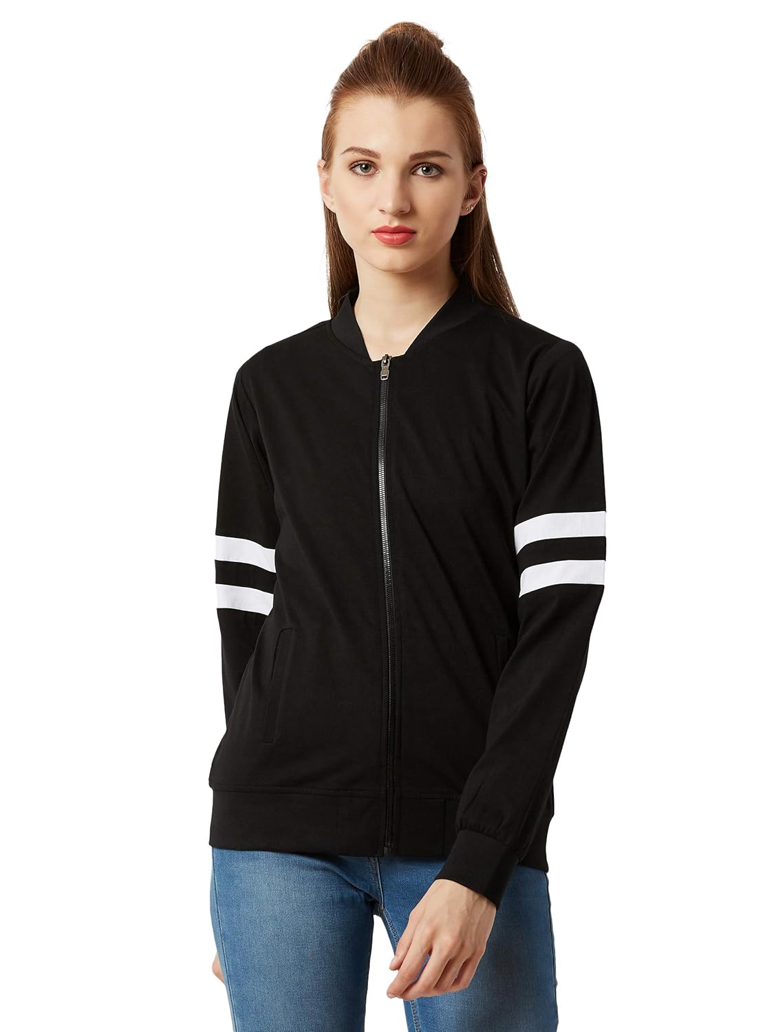 Women's Green Cotton Bomber Jacket