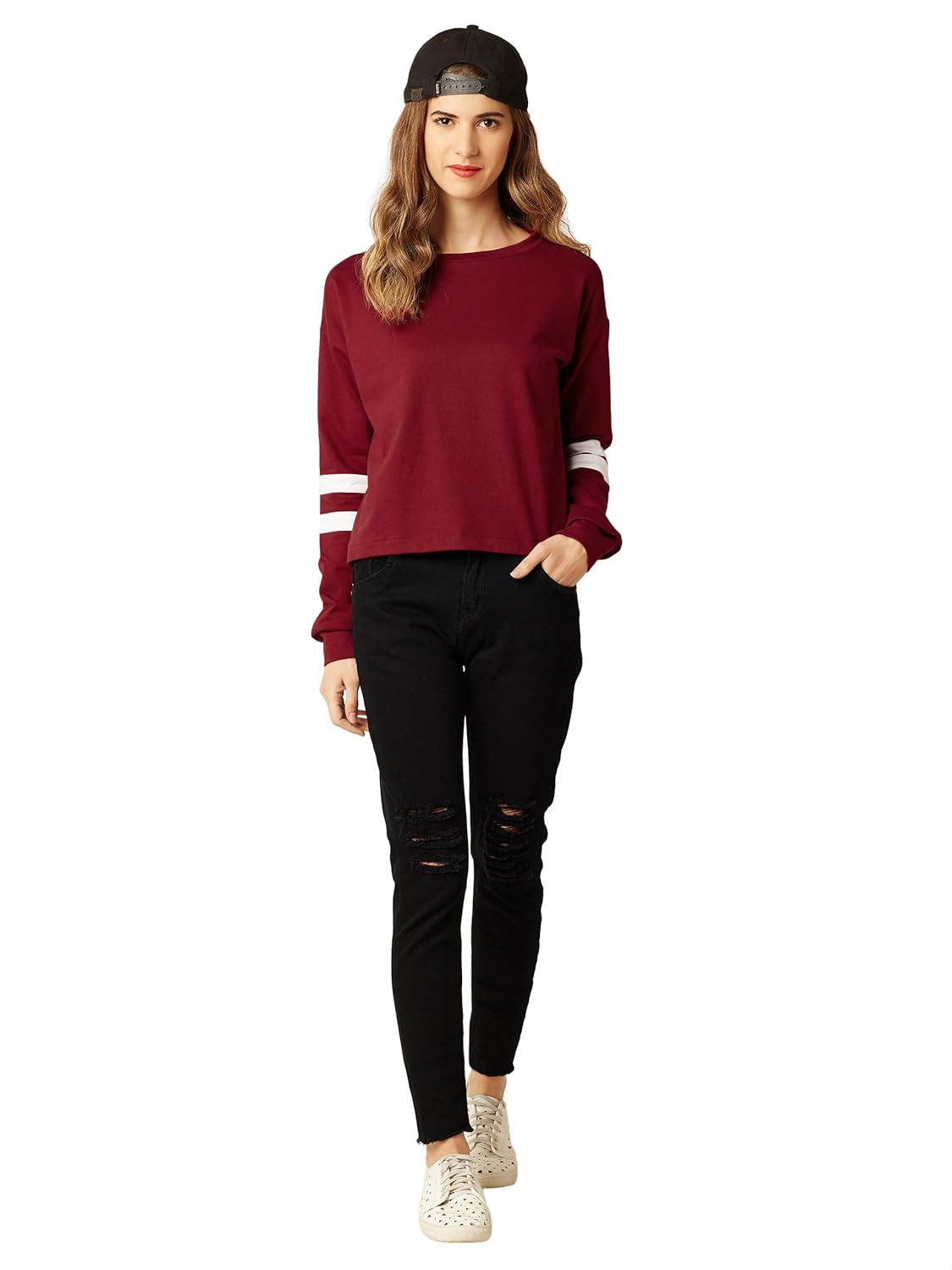 Women's Multicolored Round Neck Full Sleeves Solid Paneled Boxy Fit Top - Image 2