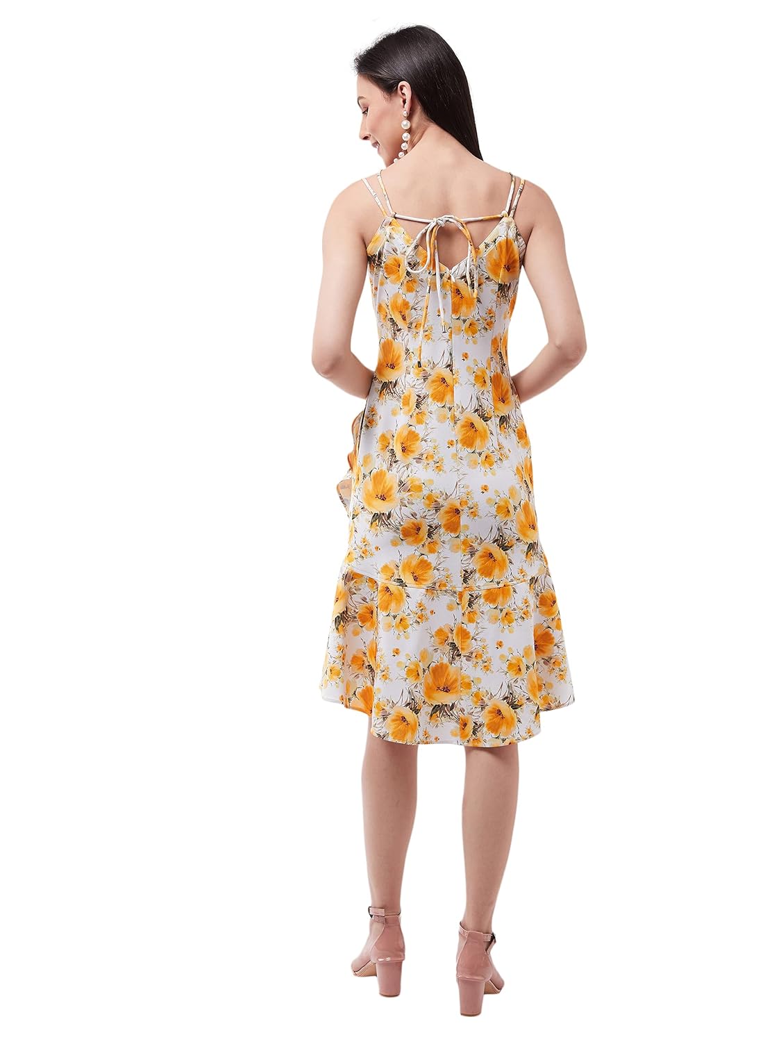 Women's Multicoloured Floral Printed Relaxed Fit V-Neck Sleeveless Ruffled Midi Dress - Image 4