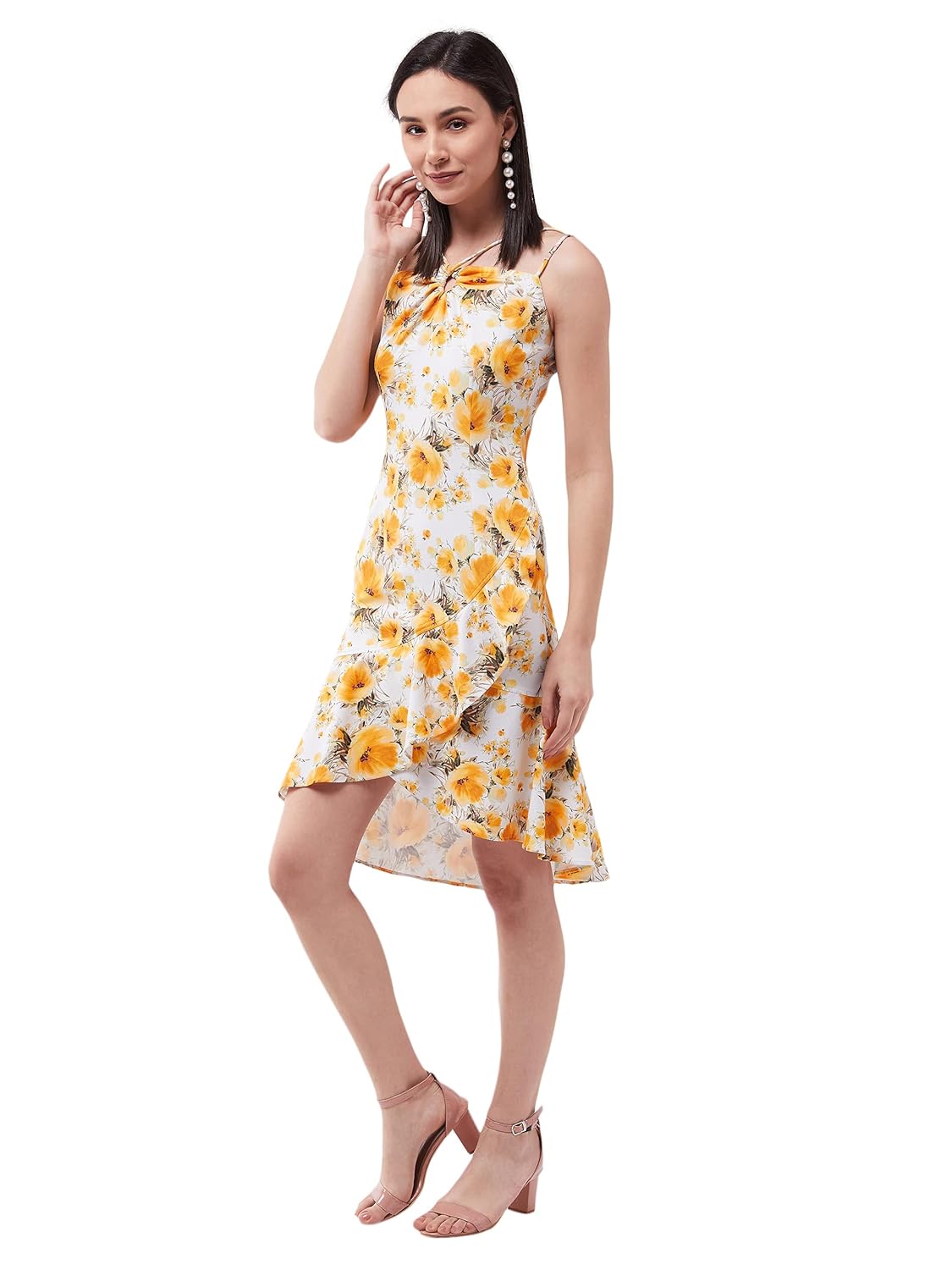 Women's Multicoloured Floral Printed Relaxed Fit V-Neck Sleeveless Ruffled Midi Dress - Image 2