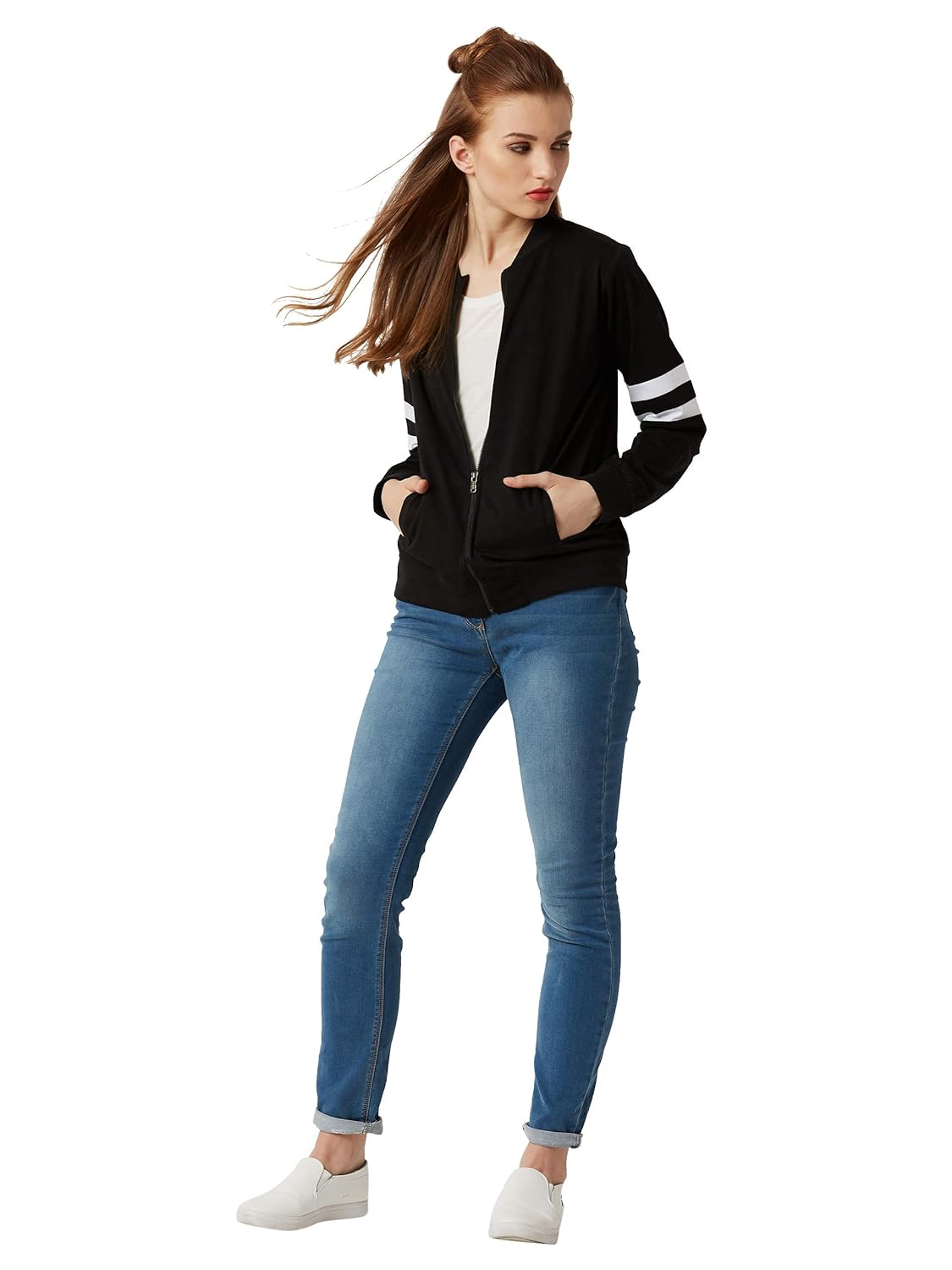 Women's Green Cotton Bomber Jacket - Image 2