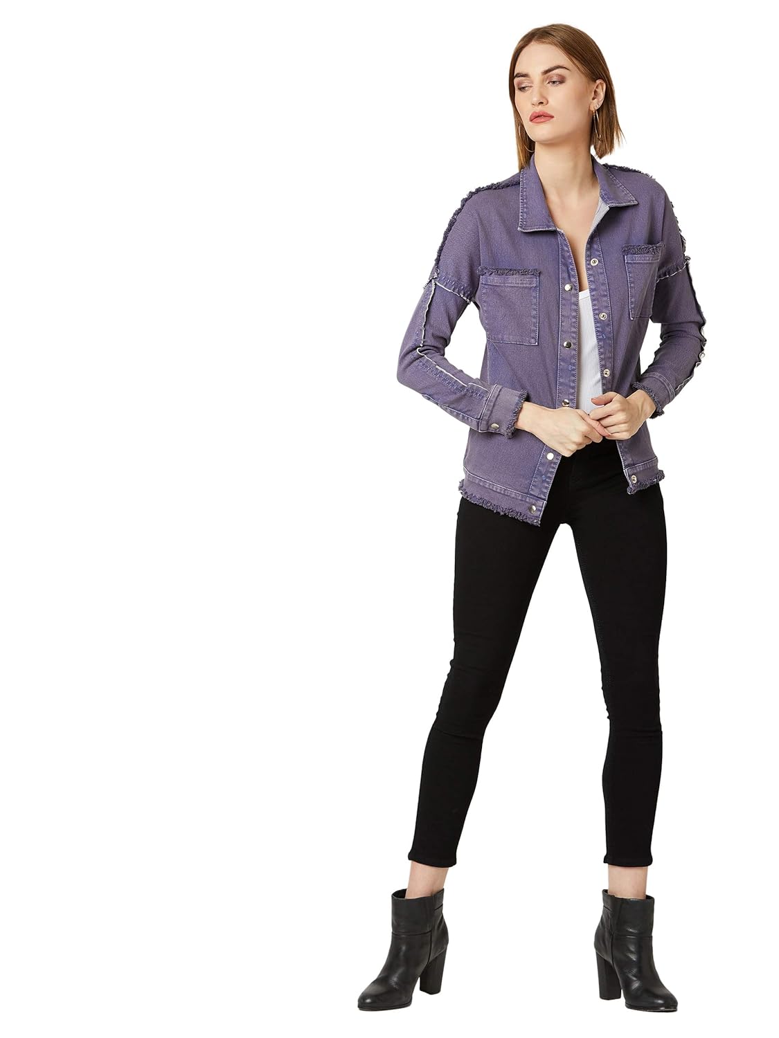 Women's Purple Denim Bomber Jacket - Image 2