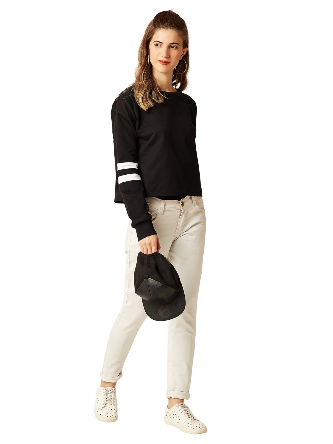 Women's Multicolored Round Neck Full Sleeves Solid Paneled Boxy Fit Top - Image 10
