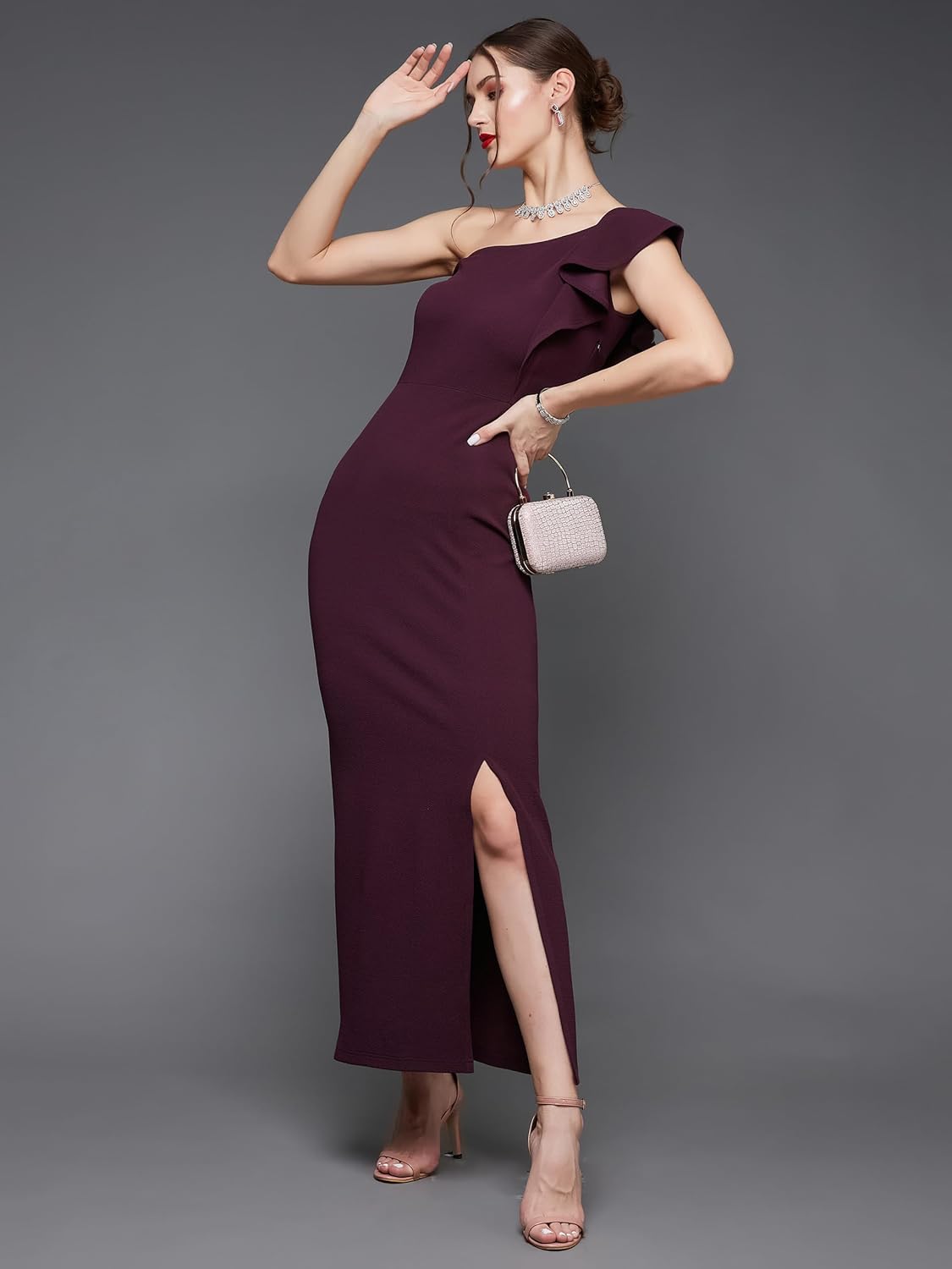 Women's Solid One Shoulder Sleeveless Ruffled Maxi Dress - Image 21