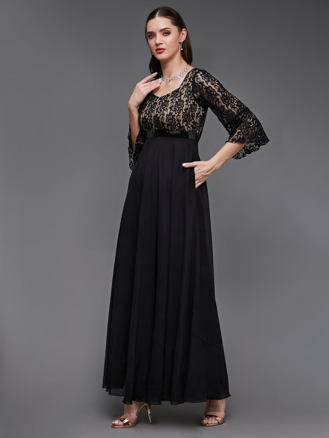 Women's Solid One Shoulder Sleeveless Ruffled Maxi Dress - Image 9