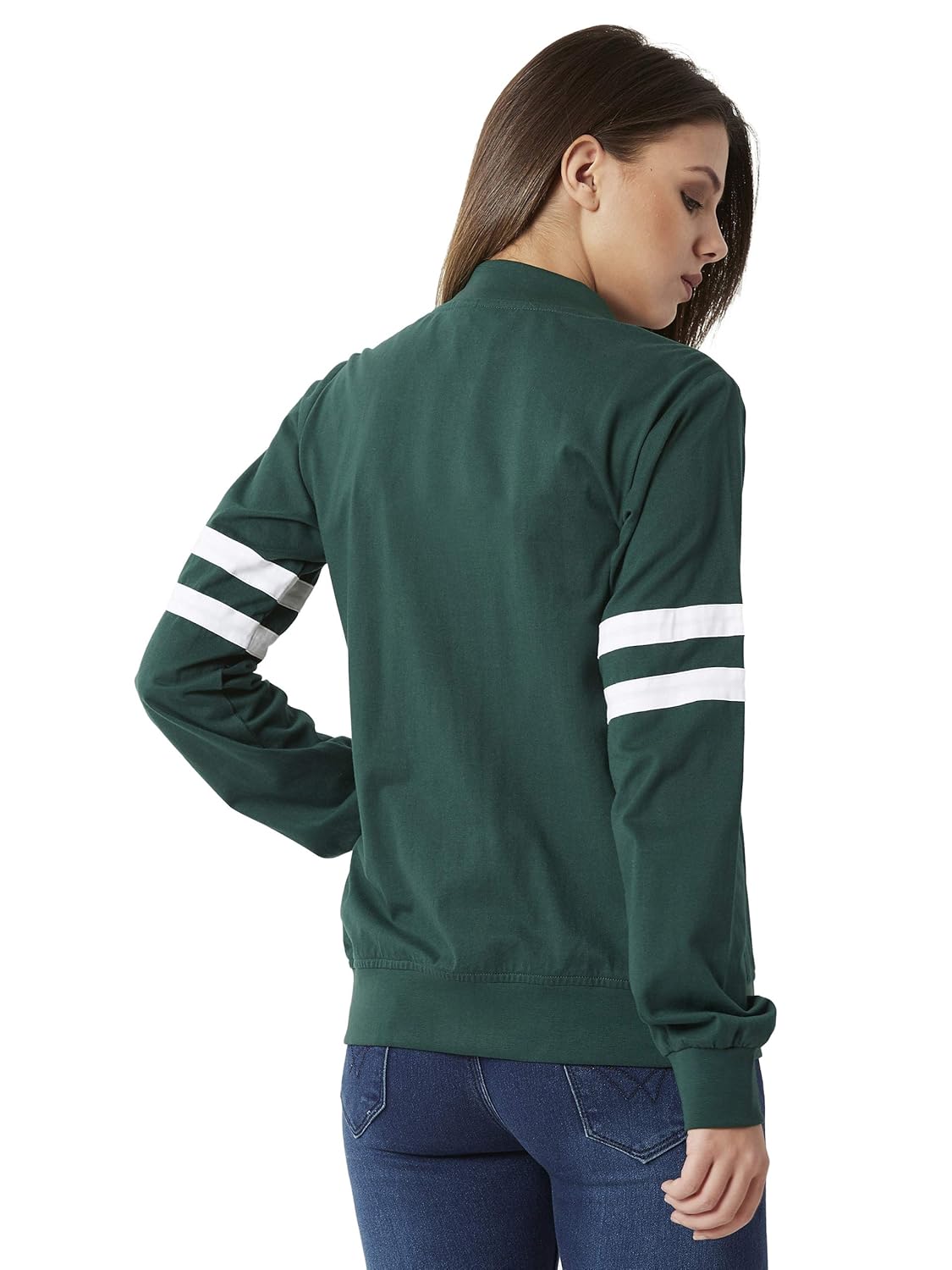 Women's Green Cotton Bomber Jacket - Image 9