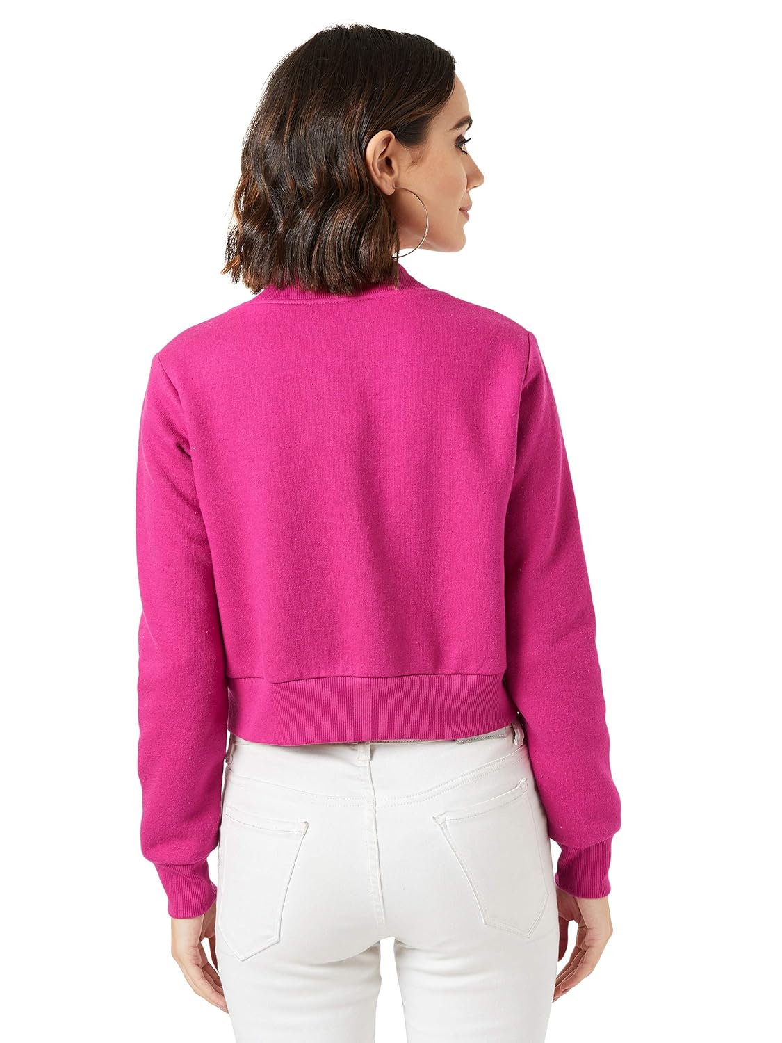 Women's Pink Collared Full Sleeves Bomber Cropped Jacket - Image 4