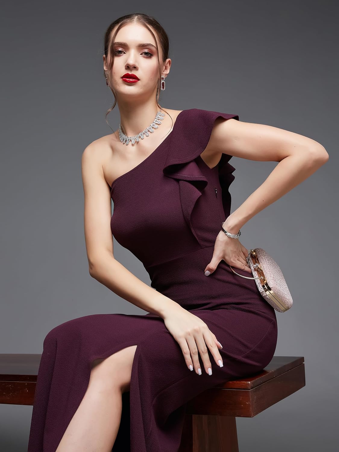 Women's Solid One Shoulder Sleeveless Ruffled Maxi Dress - Image 25