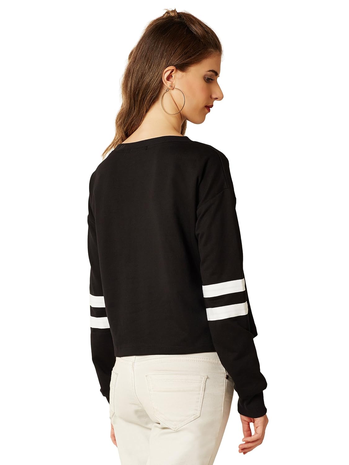 Women's Multicolored Round Neck Full Sleeves Solid Paneled Boxy Fit Top - Image 12