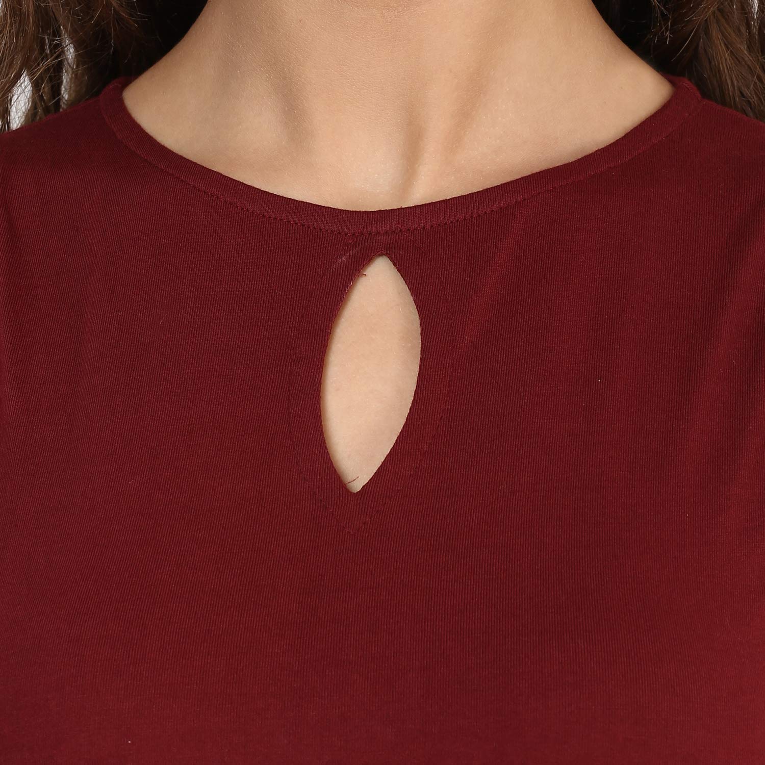 Women's Maroon Round Neck Sleeveless Cut-Out Front Slit Slim Fit Bodycon Maxi Dress - Image 4