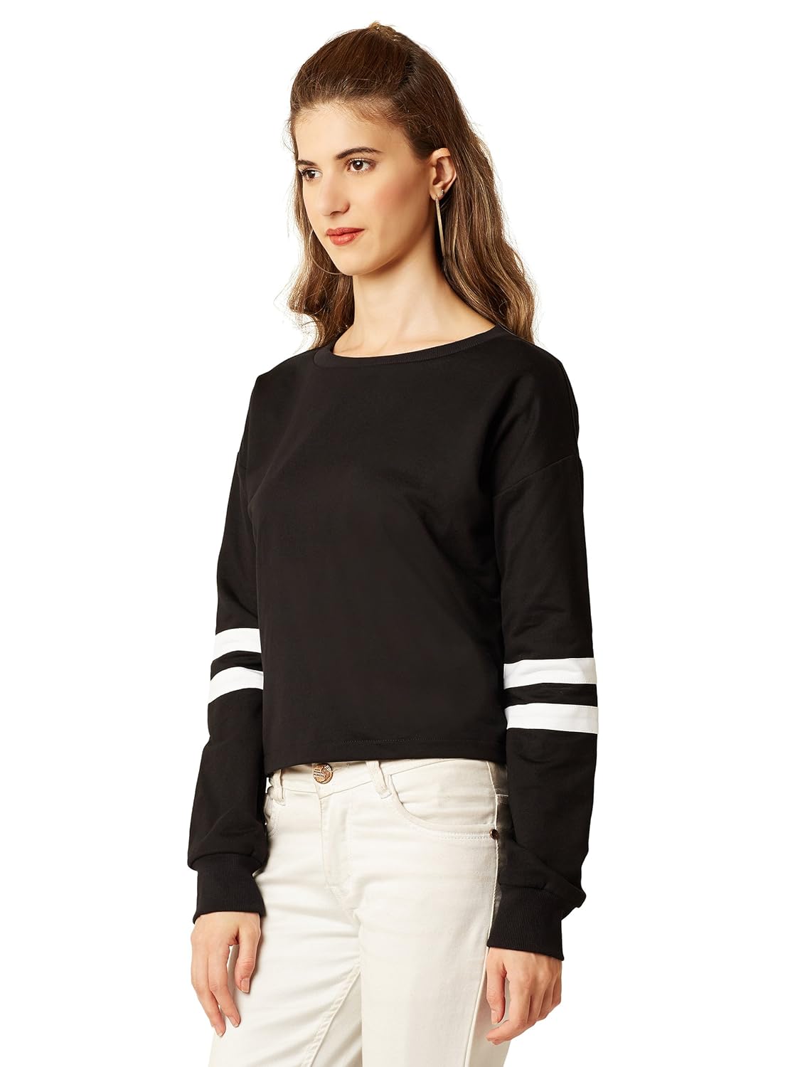 Women's Multicolored Round Neck Full Sleeves Solid Paneled Boxy Fit Top - Image 11