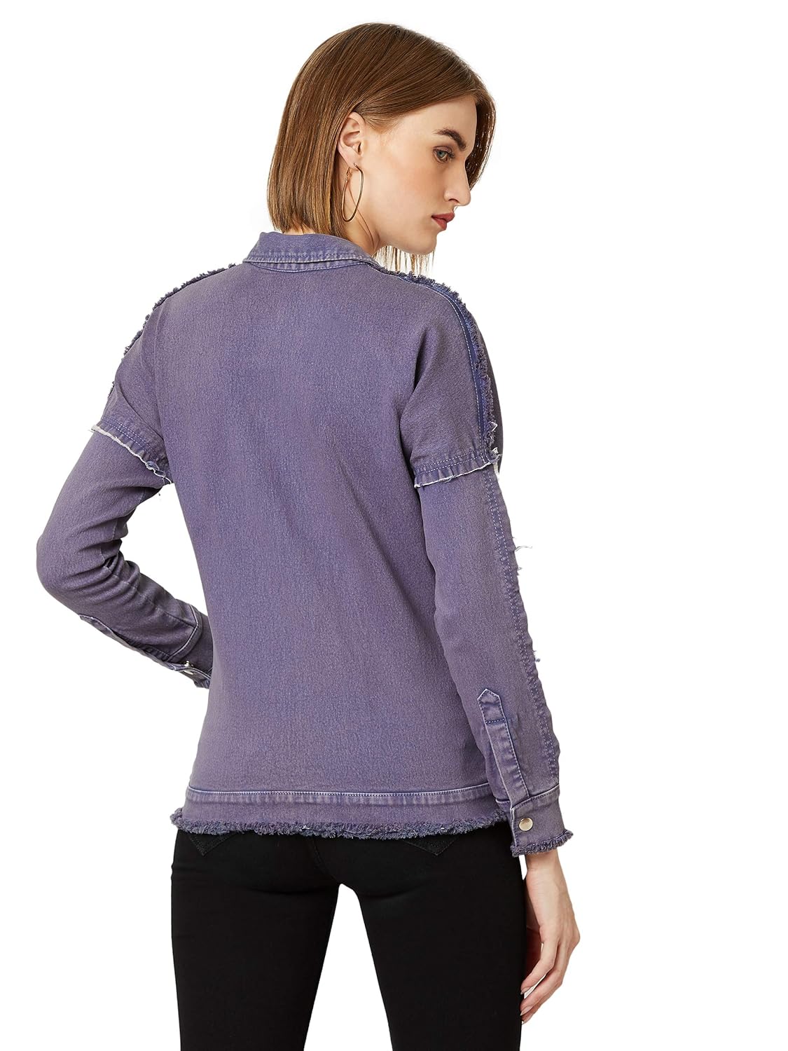 Women's Purple Denim Bomber Jacket - Image 4