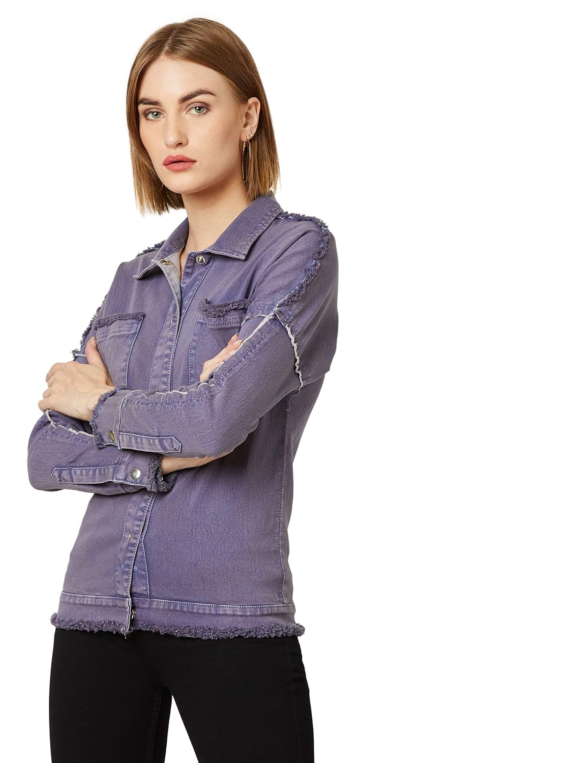Women's Purple Denim Bomber Jacket