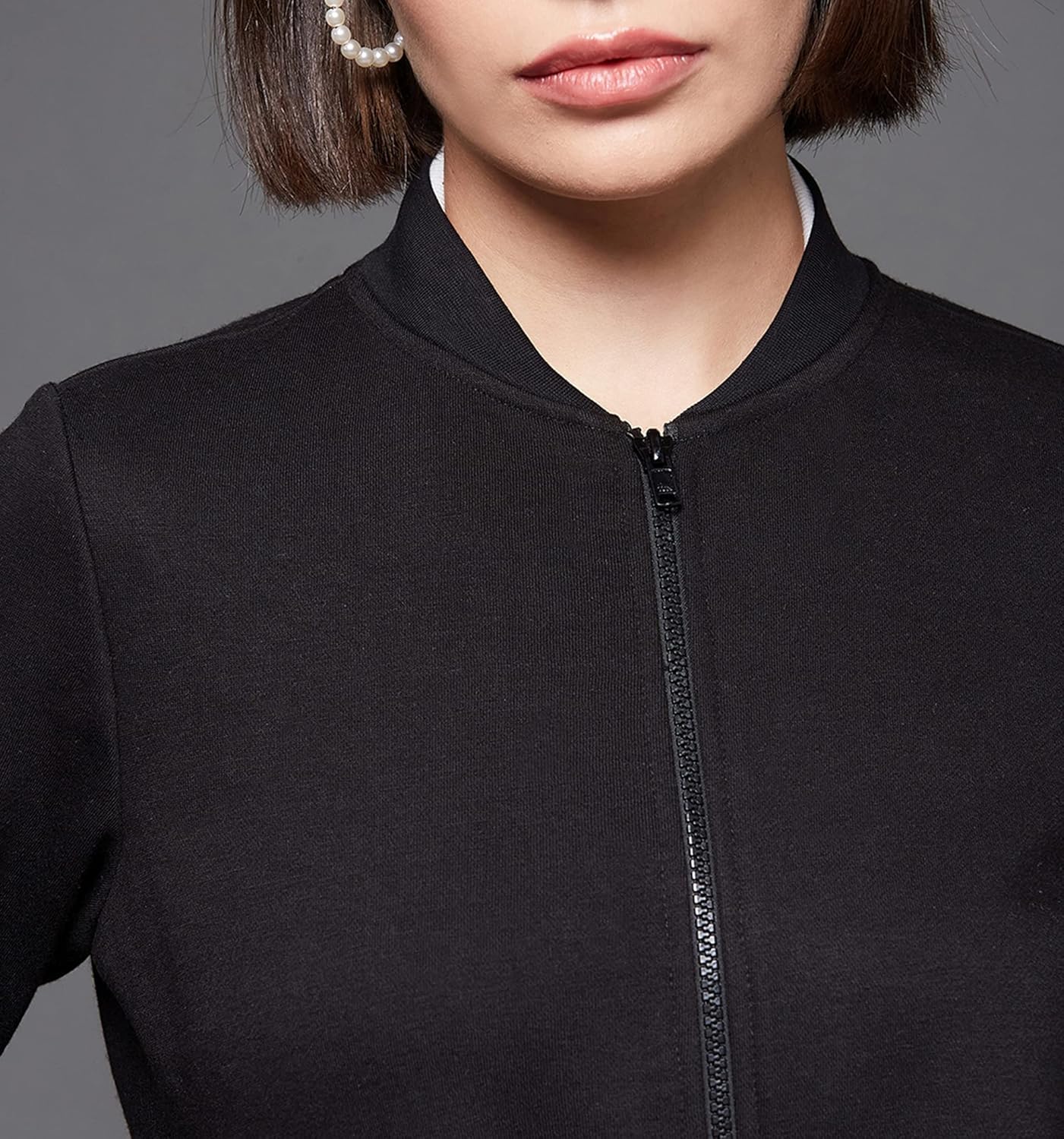 Women's Black V-Neck Full Sleeve Solid Multicolored Bomber Jacket - Image 5