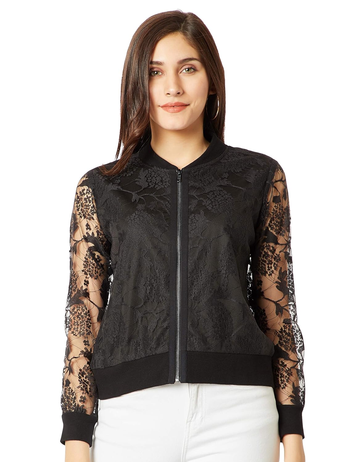 Women's Peach Lace Bomber Jacket