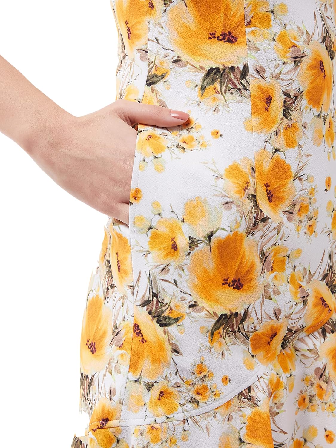 Women's Multicoloured Floral Printed Relaxed Fit V-Neck Sleeveless Ruffled Midi Dress - Image 6