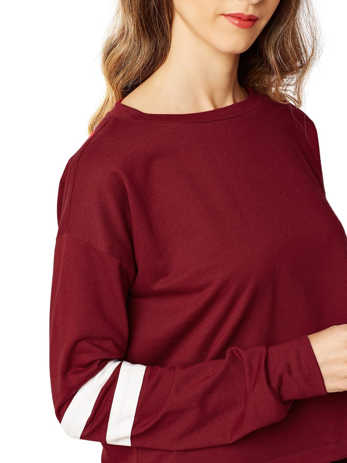 Women's Multicolored Round Neck Full Sleeves Solid Paneled Boxy Fit Top - Image 5