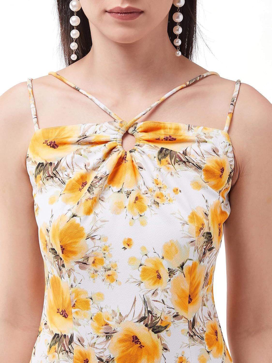 Women's Multicoloured Floral Printed Relaxed Fit V-Neck Sleeveless Ruffled Midi Dress - Image 5