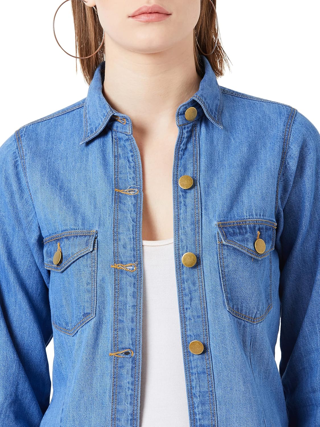 Women's Blue Denim Collar Neck Long Shrug - Image 5