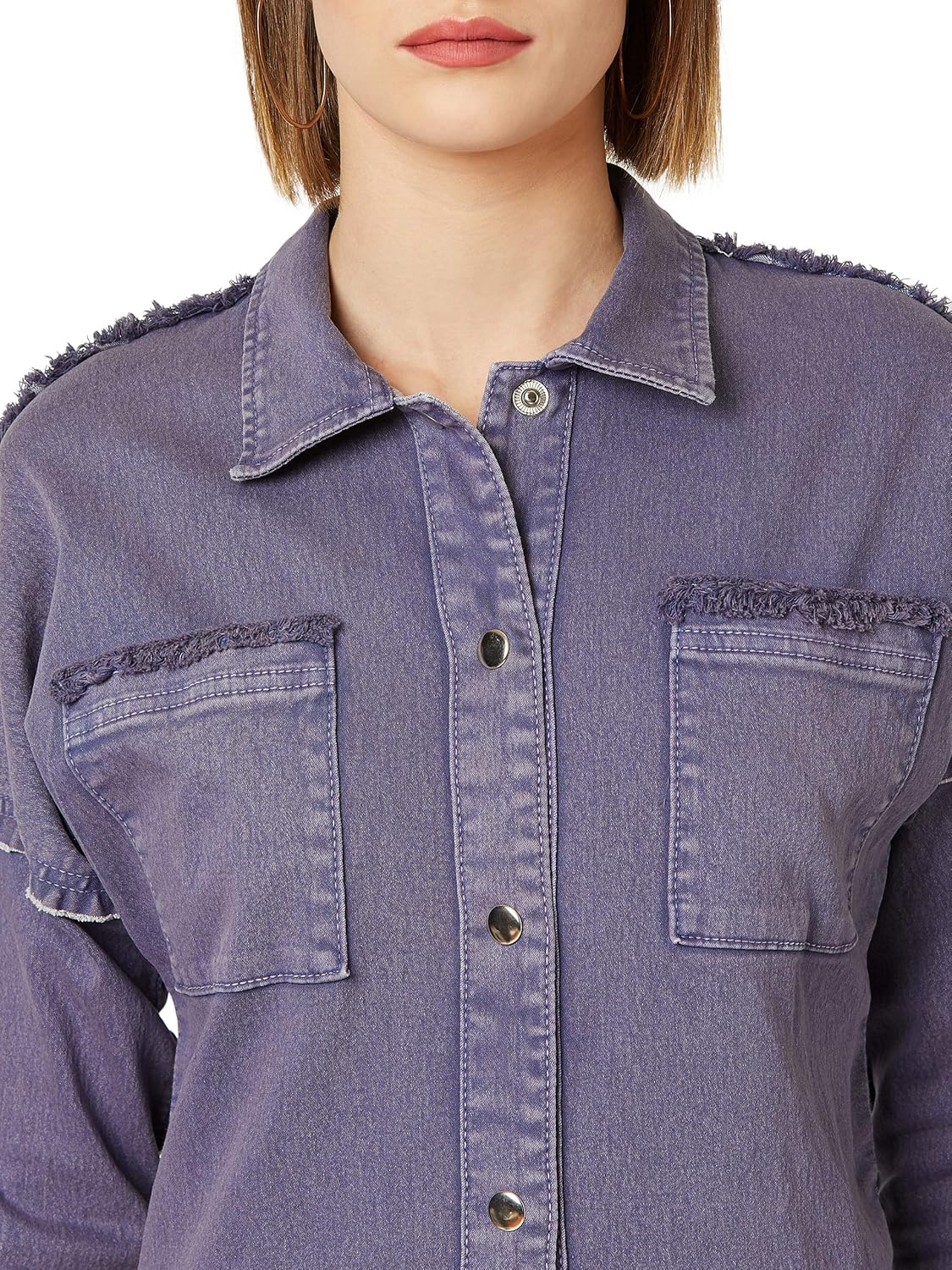 Women's Purple Denim Bomber Jacket - Image 5