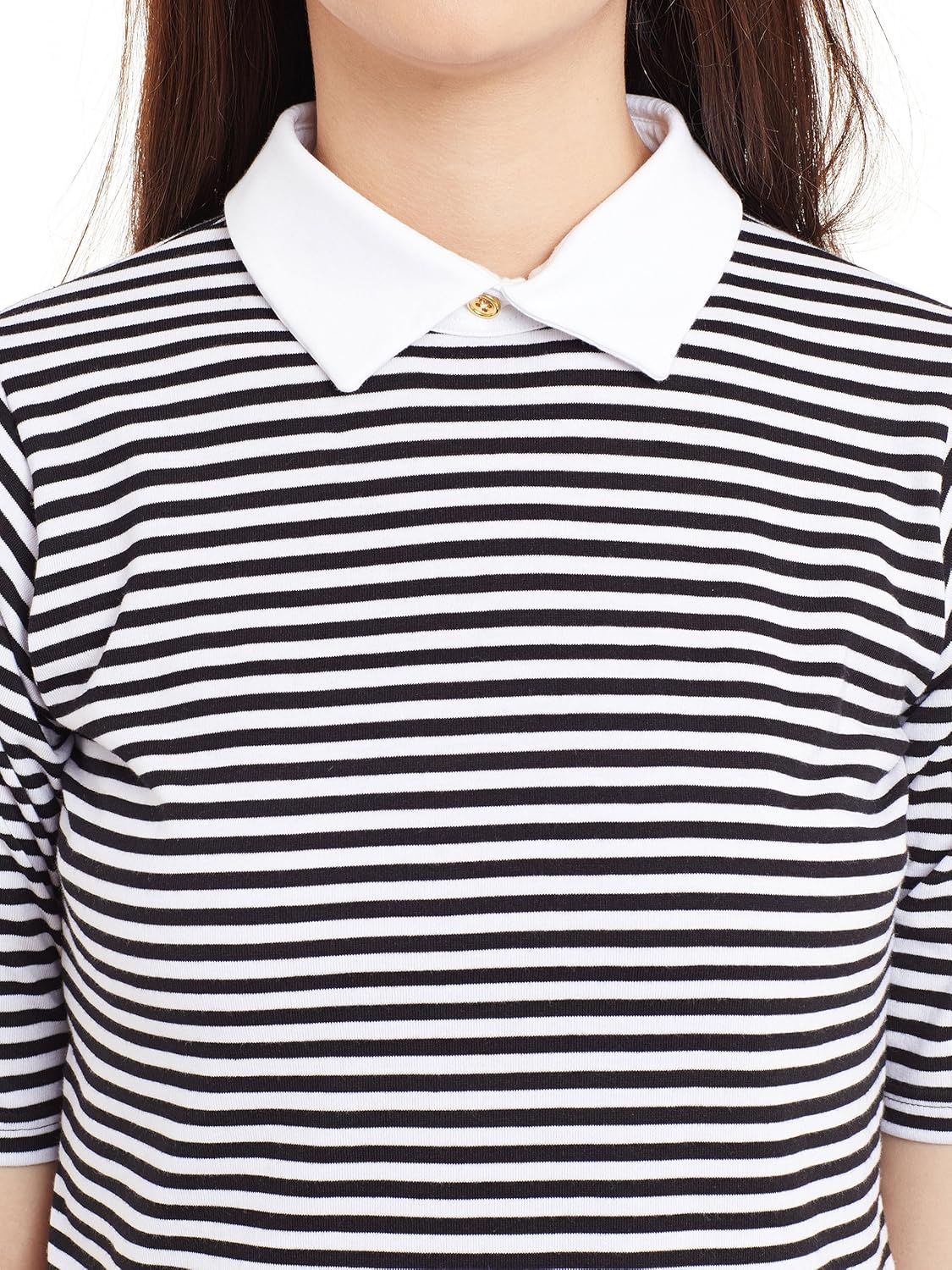 Women's Maroon and White Half Sleeves Round Neck Striped Crop Top - Image 14